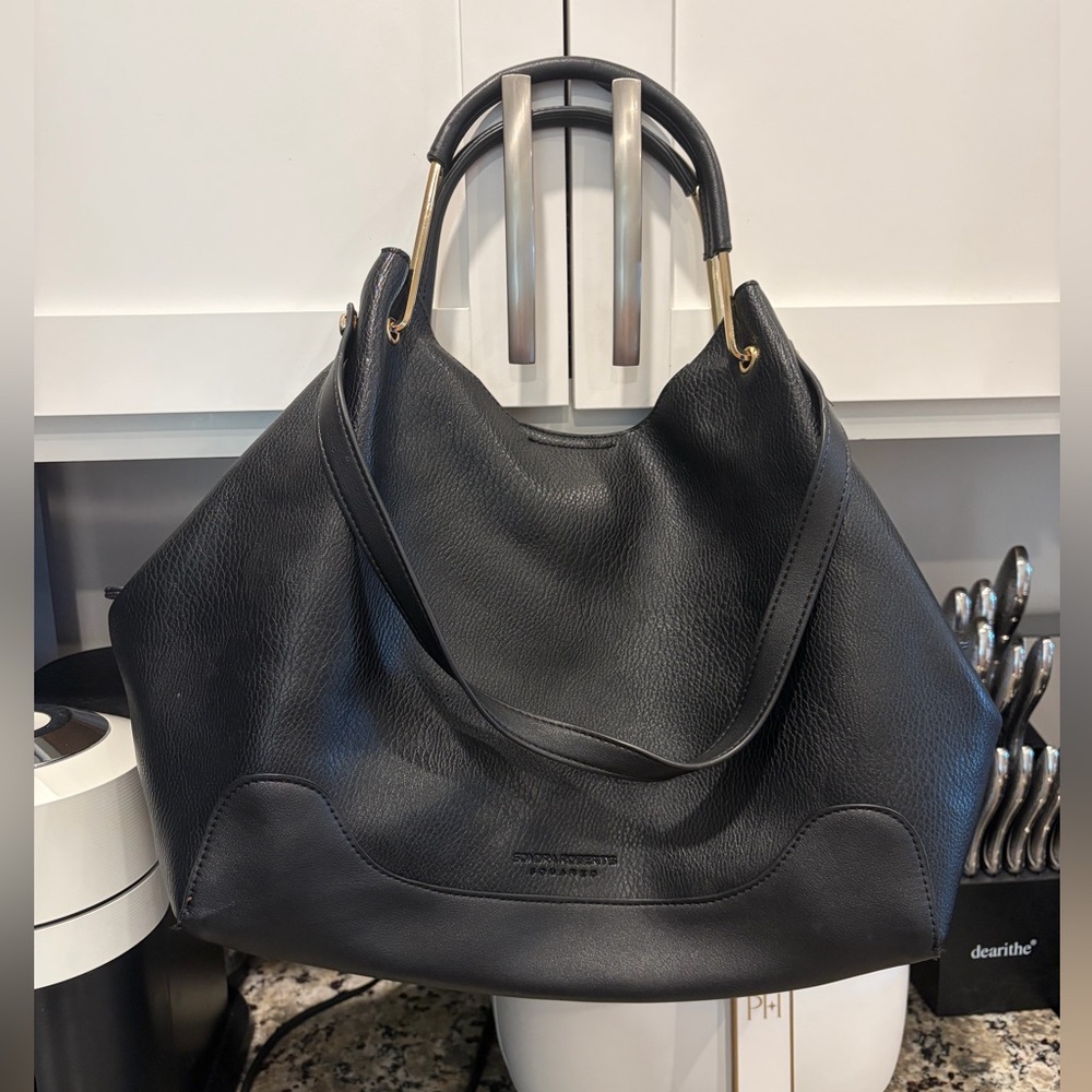black pebbled vegan leather hobo tote bag from Sondra Roberts Squared